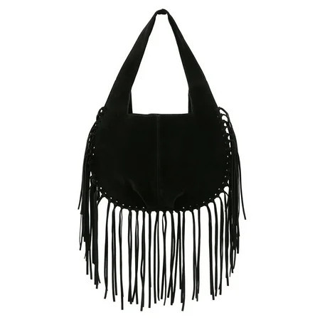 HDE Women's Faux Suede Leather Bag Fringe Tassel Shoulder Purse Black | Walmart (US)