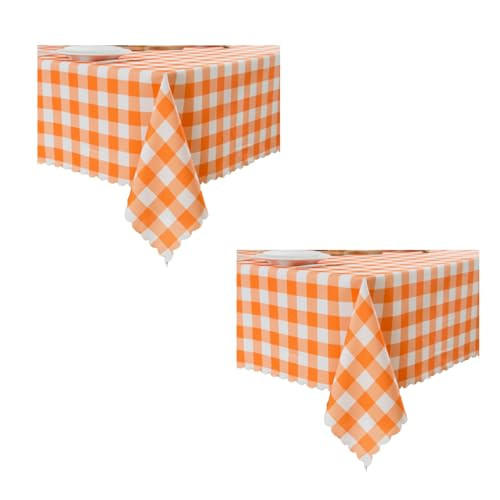 MANGATA CASA 2Pcs Orange Gingham Table Cloth for Rectangle Tables-Checkered Waterproof Kitchen & Table Linens-Polyester Buffalo Plaid Wrinkle Free Table Cover(Pumpkin Yellow 60x120in) | Amazon (US)