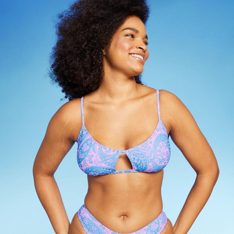 Women's Paisley Print Cut Out Bralette Bikini Top - Wild Fable™ Blue/Pink | Target