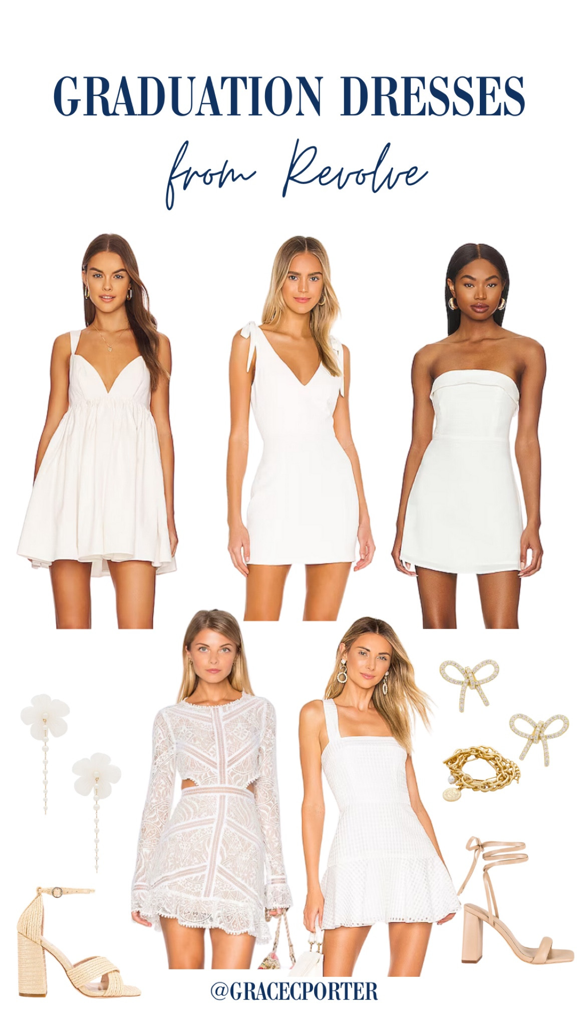 White graduation dresses!🤍✨👩🏼‍🎓 The time is creeping up on us, so I’ve picked some of my favorites from Revolve, along with some accessories. I love all of these dresses because they are classy and timeless! I even purchased one for myself🤍 

#graduationdresses #whitedresses 

#LTKbeauty #LTKstyletip #LTKSeasonal