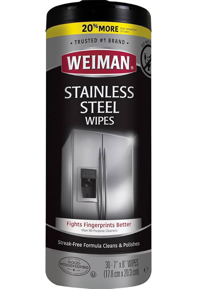 Weiman Stainless Steel Cleaner, 30 Count Cleaning Wipes, Removes Dirt, Grime, and Grease, No Stre... | Amazon (US)