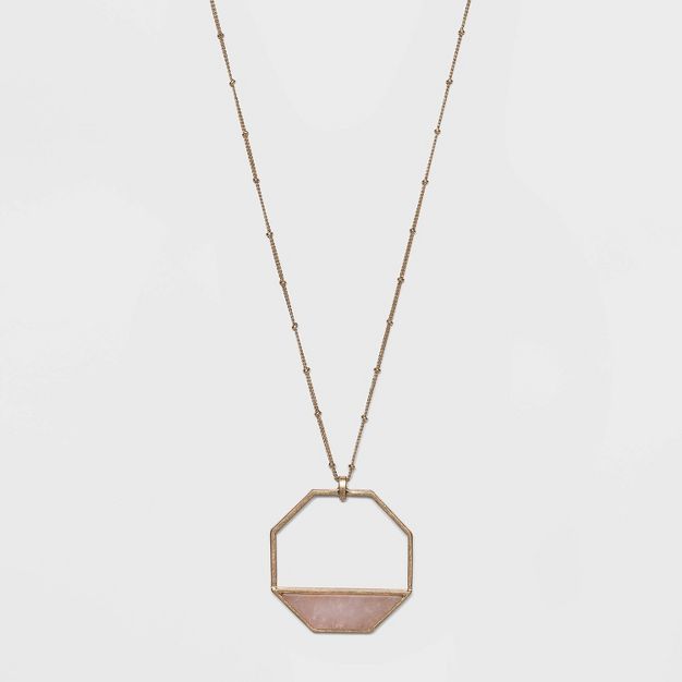 Semi-Precious Rose Quartz Inlay Octagonal Pendant Necklace - Universal Thread&#8482; Light Pink | Target