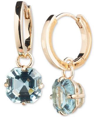 Lauren Ralph Lauren Gold-Tone Cushion-Cut Stone Charm Huggie Hoop Earrings - Macy's | Macy's