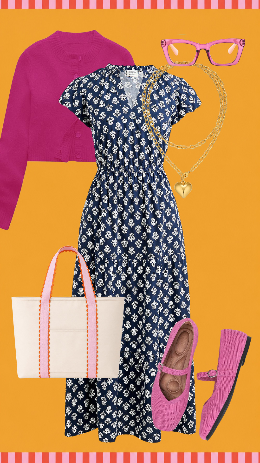 Classroom style with a pop of pink! Bright accessories give this navy floral dress a playful finish. 

 #LTKgrwm #LTKootd