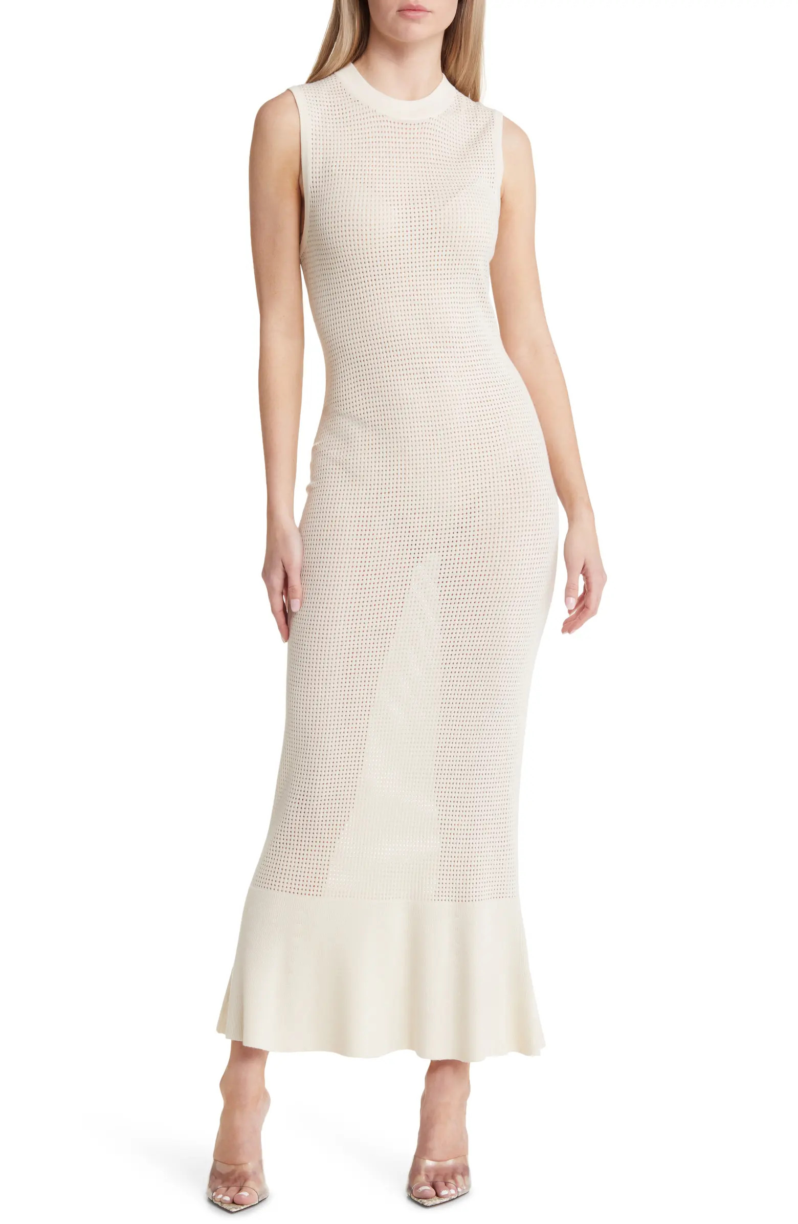 Sheer Open Knit Midi Sweater Dress | Nordstrom