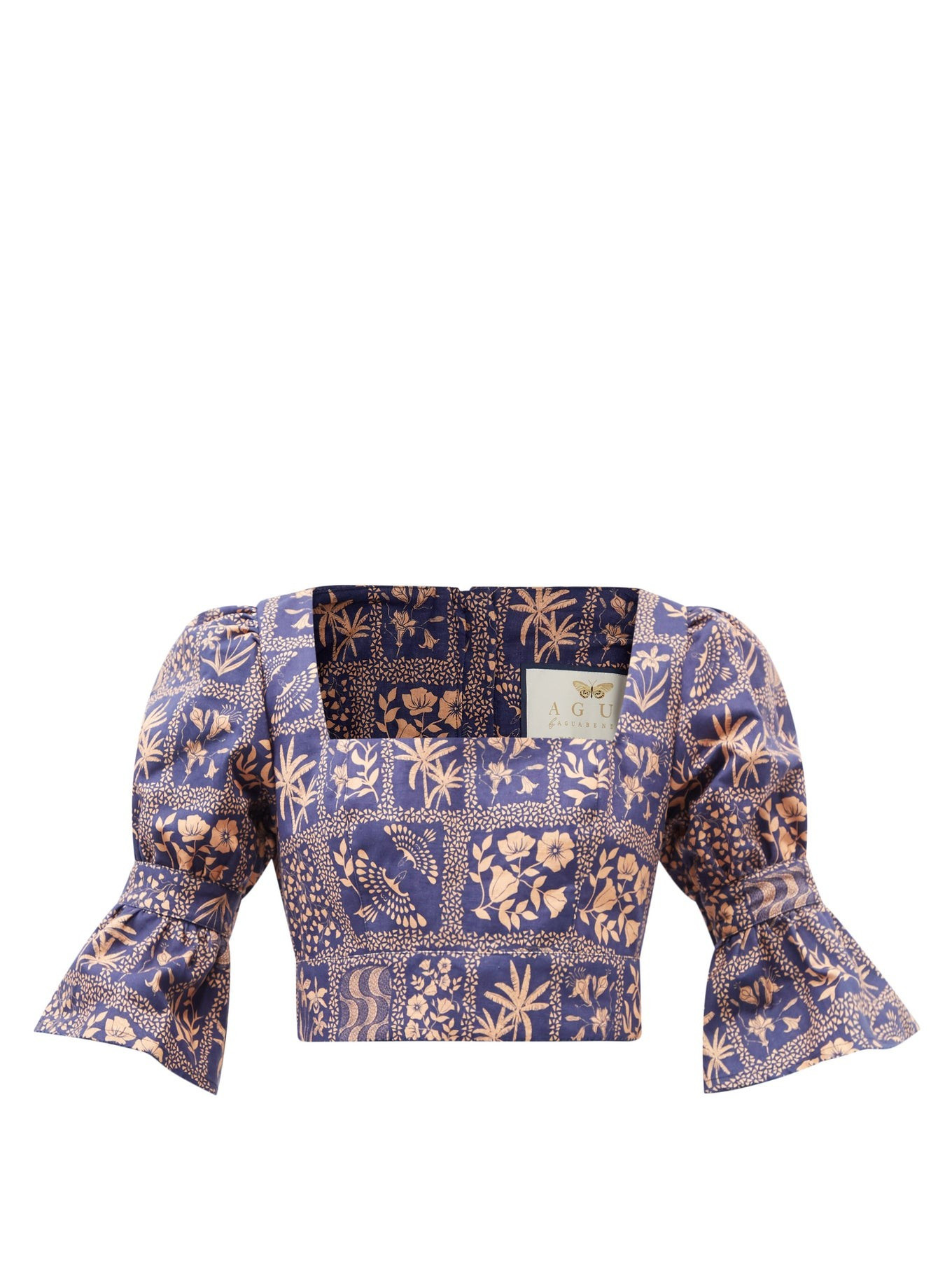 Puff-sleeve floral-print linen blouse | Agua by Agua Bendita | Matches (US)