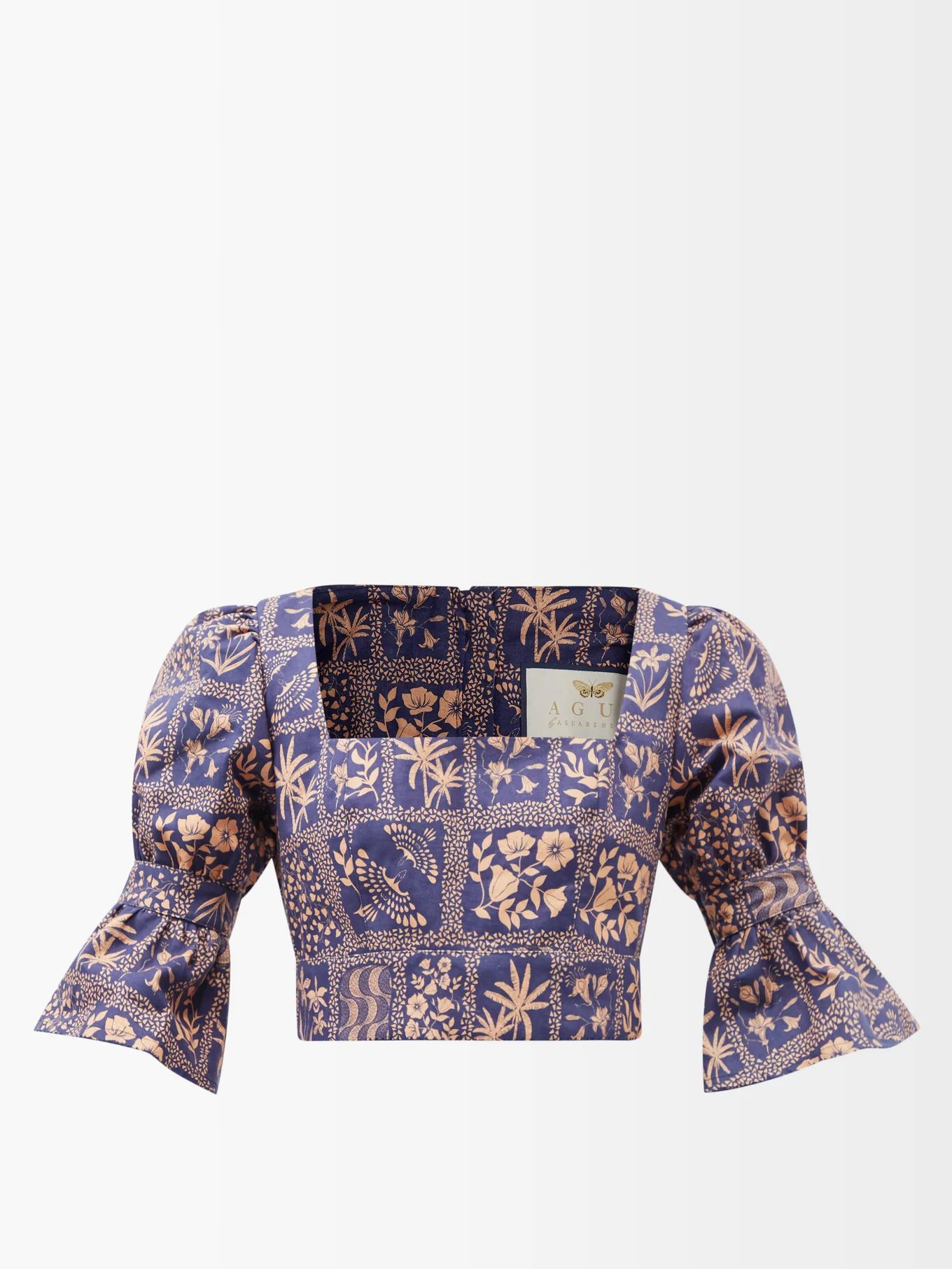 Puff-sleeve floral-print linen blouse | Agua by Agua Bendita | Matches (US)