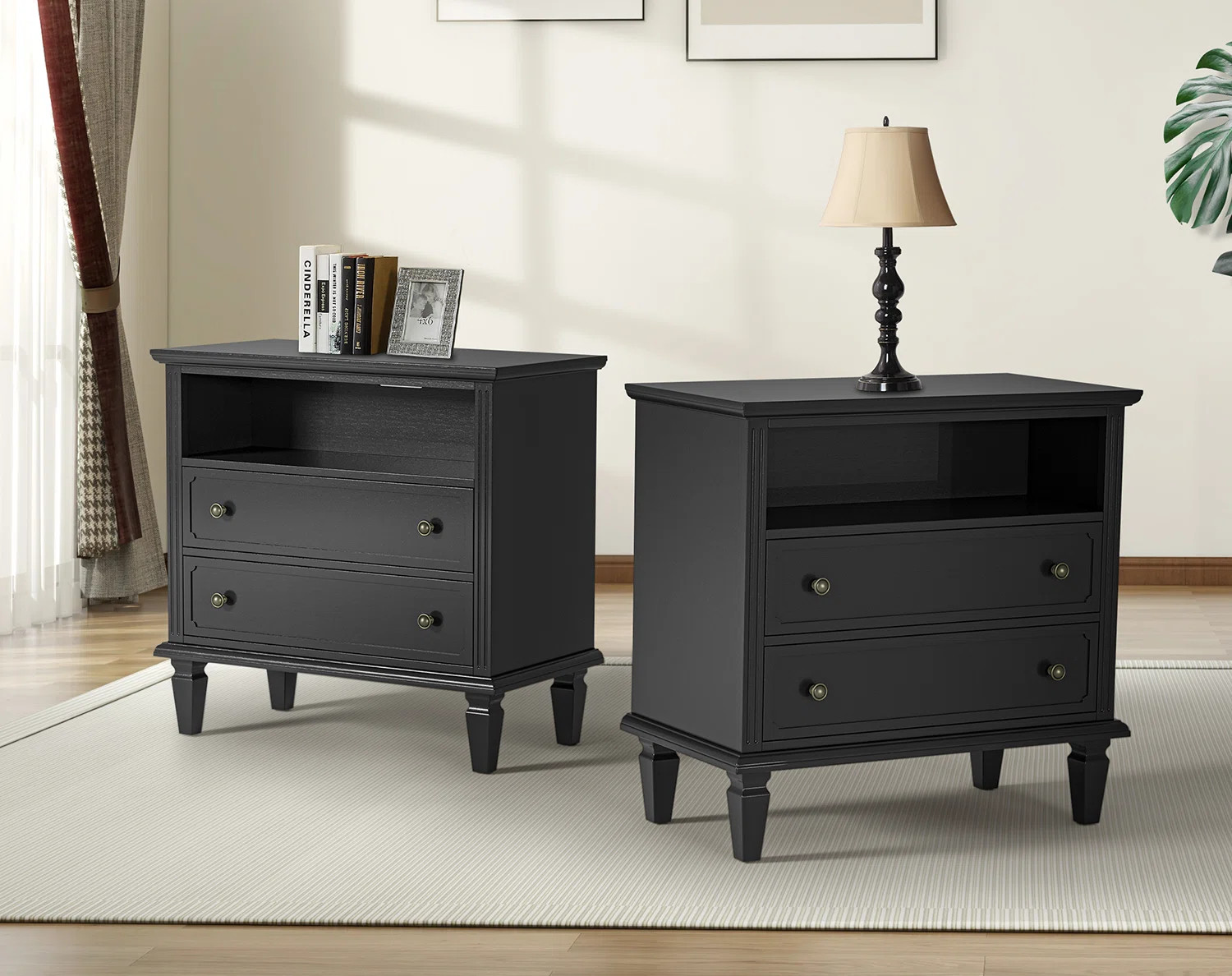 Lark Manor Amberlyn 28.2''W Traditional 2-Drawer Nightstand with Charging Station and Solid Wood ... | Wayfair North America