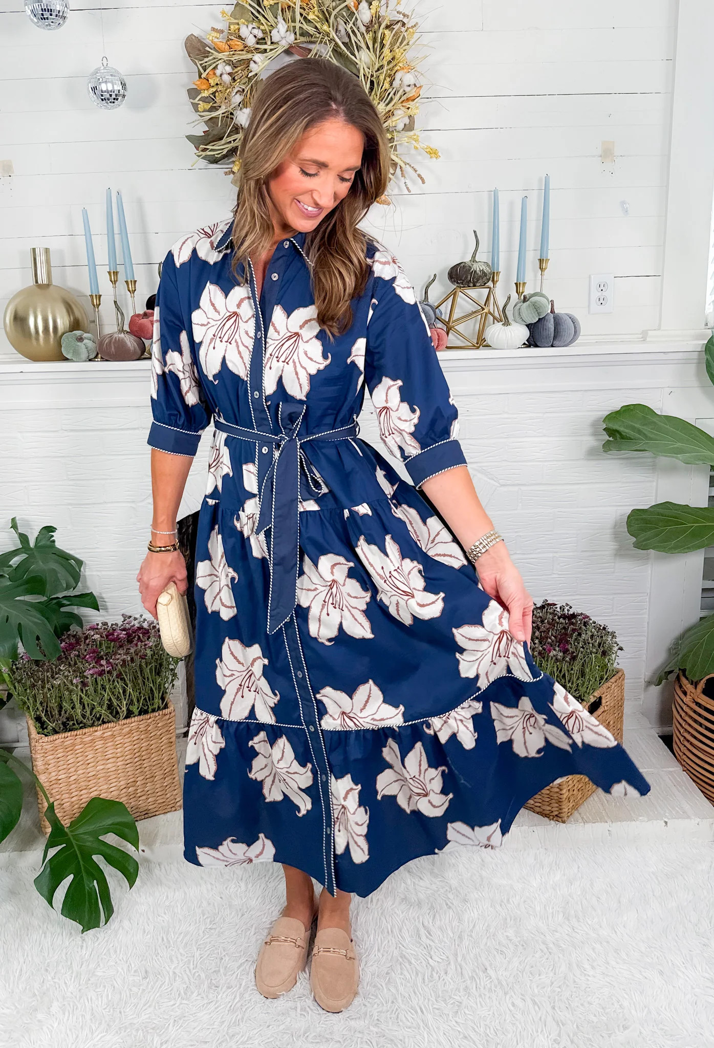 Maria Navy Lilies Maxi Dress Entro | Clover and Bee | Clover + Bee