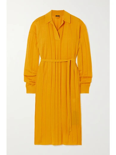 Joseph - Belted Merino Wool-blend Midi Dress - Yellow | NET-A-PORTER (US)