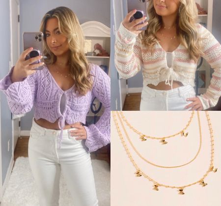 Pastel crochet sweater top with drawstring
Lavender crochet sweater top with drawstring 
3 layered dainty gold butterfly necklace 
| spring break | Easter | warm weather | pastels | spring | summer | beach | jewelry 

#LTKtravel #LTKfit #LTKunder50