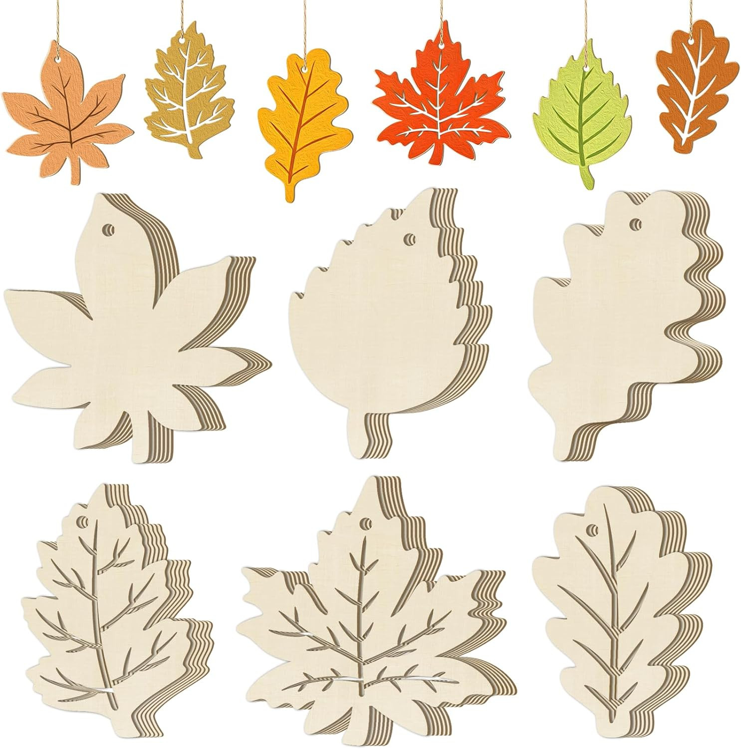 36PCS Wooden Fall Ornaments to Paint Thanksgiving Decorations, 6 Styles DIY Blank Autumn Unfinished Wood Maple Leaves Turkey Pumpkin Halloween Cutouts Ornament for Crafts Birthday Party Gifts Hanging | Amazon (US)
