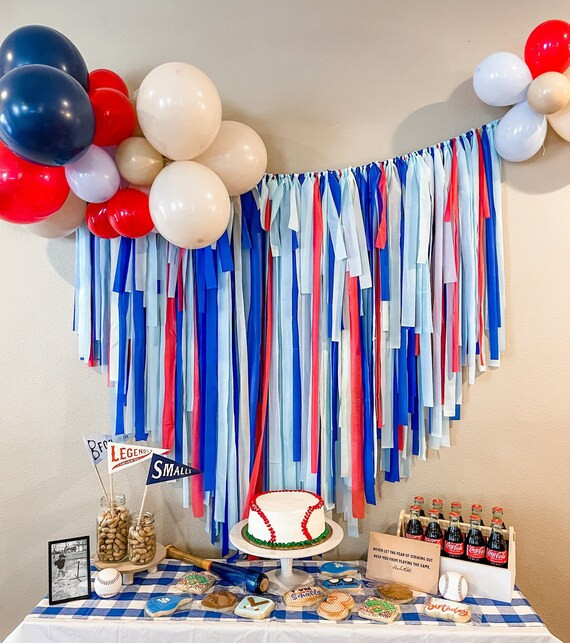 Red White and Blue Fringe Backdrop Baseball Birthday Party | Etsy | Etsy (US)