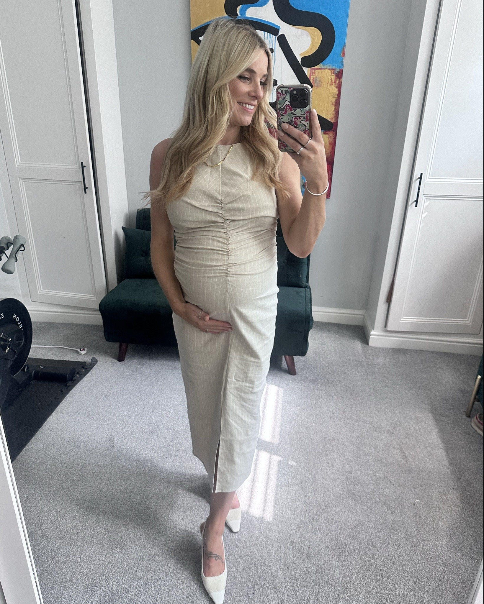 Cream pin stripe maxi dress 

#LTKwedding #LTKsummer #LTKmaternity