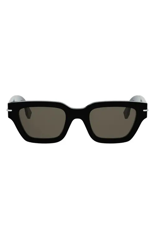 Fendi Selleria 50mm Rectangular Sunglasses in Shiny Black /Brown at Nordstrom | Nordstrom