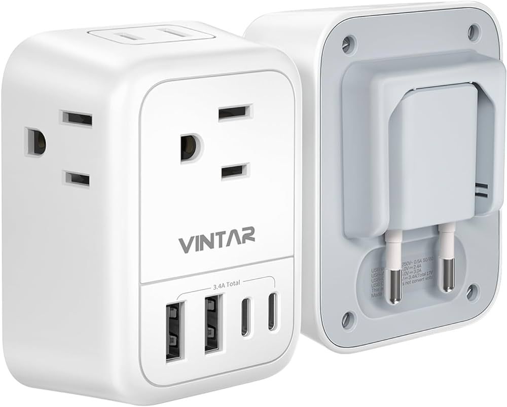 European Travel Plug Adapter, VINTAR Foldable International Travel Adapter with 4 Outlets 4 USB P... | Amazon (US)