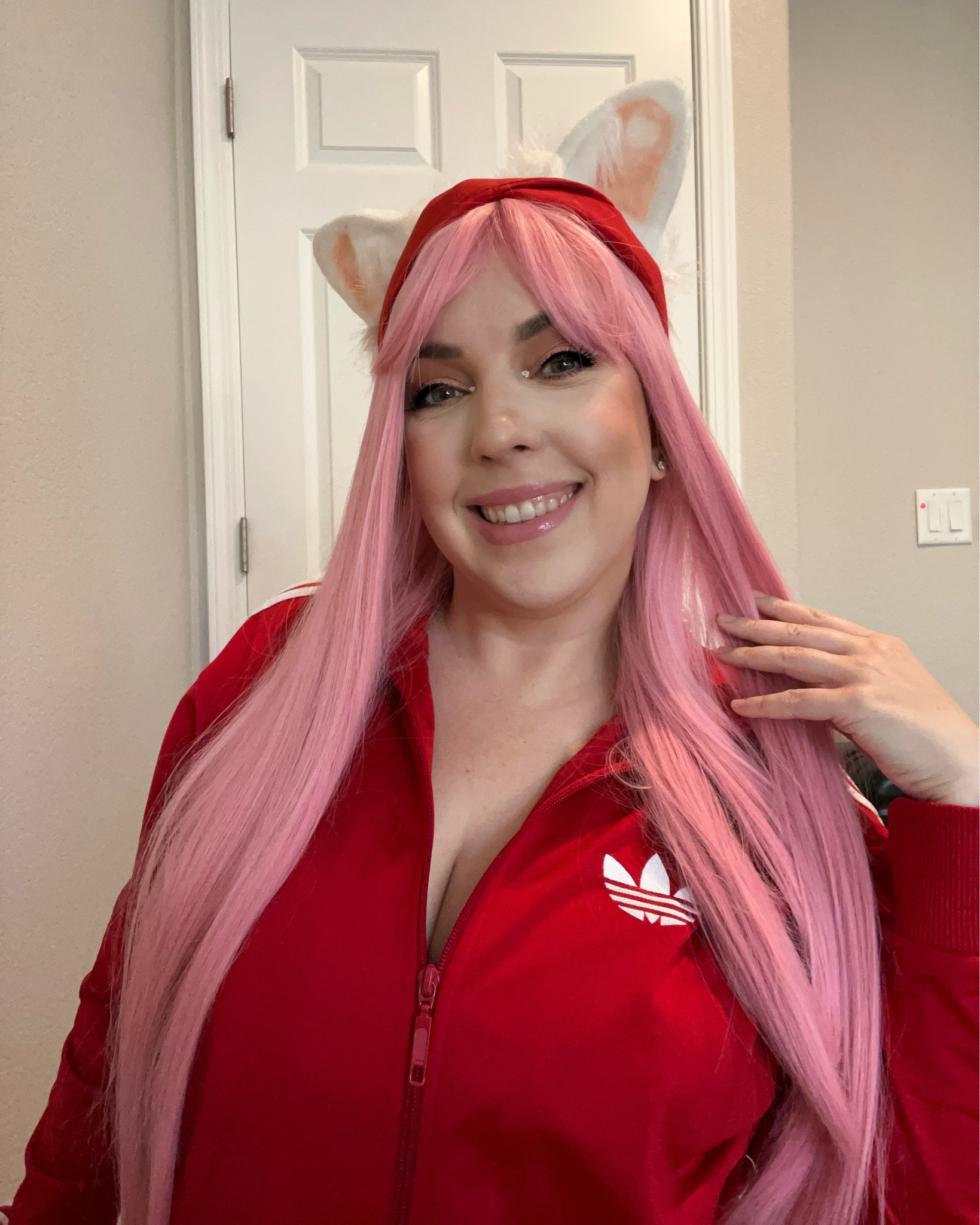 Amy Rose cosplay / pink wig / red adidas track suit / costume / pink eyeshadow / white eyeliner 

#LTKActive #LTKMidsize #LTKFindsUnder50