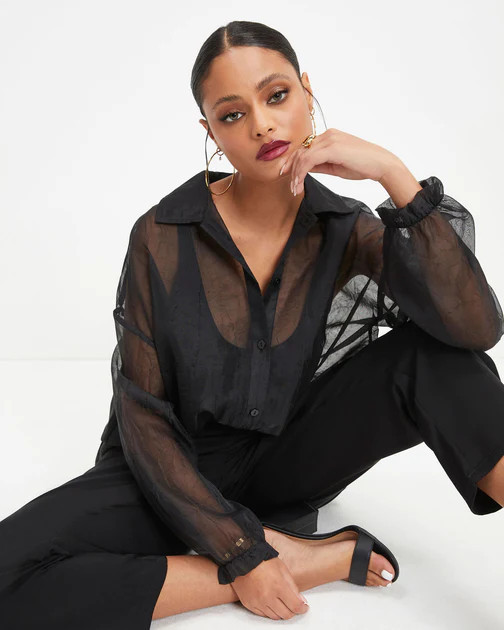 Oh Hey Lucy Organza Button Down Top - Black | VICI