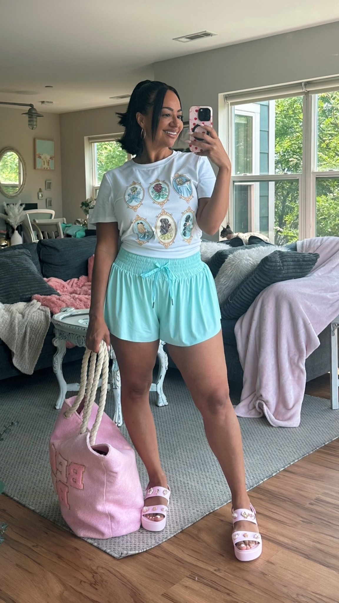 Cute and easy outfit to wear to a kid’s birthday party! I wore this to my best friend’s daughter’s 3rd birthday (it was a Frozen theme so I had to go with the Disney Princess shirt!) 

over 40, millennial, petite, petite curvy, curvy, size 8, midsize, shorts, platform sandals, family friendly, casual outfit, summer outfit, shorts 

#LTKFamily #LTKStyleTip #LTKParties