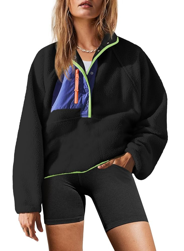 Yanekop Womens Fuzzy Fleece Pullover Sherpa Sweatshirt Long Sleeve Button Down Sweater Winter Fle... | Amazon (US)