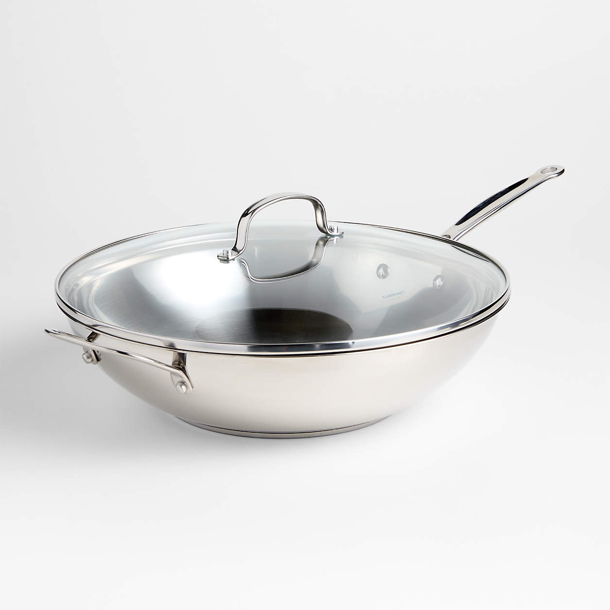 Cuisinart Chef's Classic Stainless Steel 14" Stir-Fry Pan with Helper Handle and Glass Cover + Re... | Crate & Barrel
