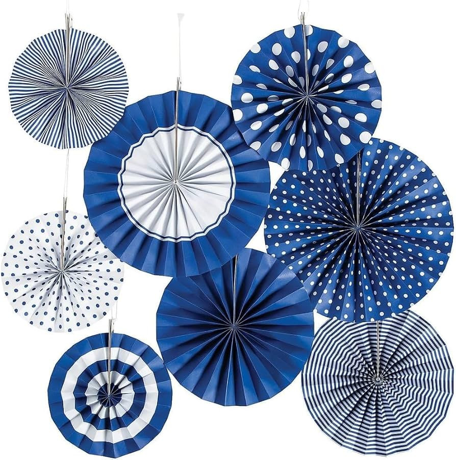 Cobalt Blue Paper Fan Assortment - Party Decor - 8 Pieces | Amazon (US)