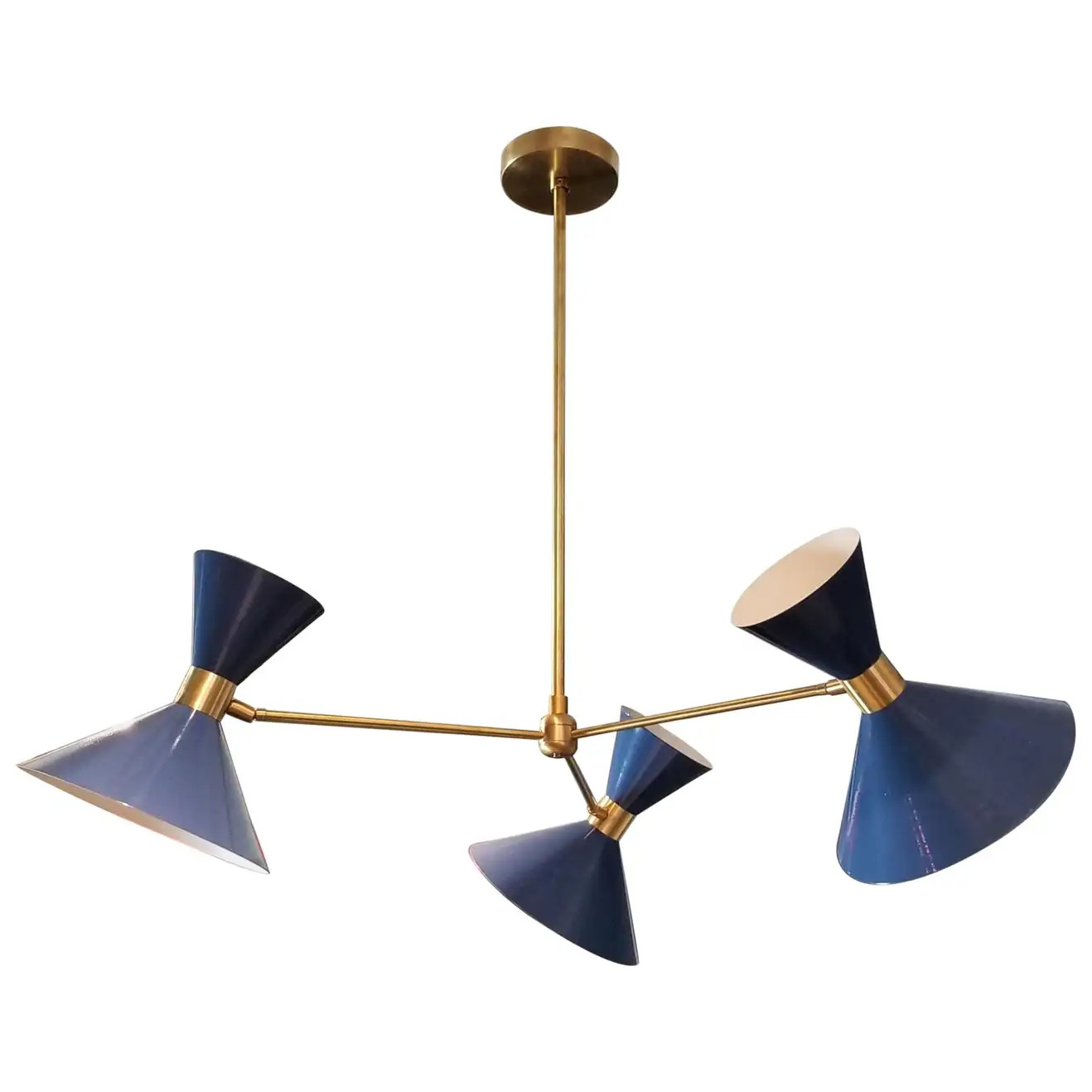 'Monarch' 3-Arm Modern Pendant in Brass and Blue Enamel by Blueprint Lighting | 1stDibs