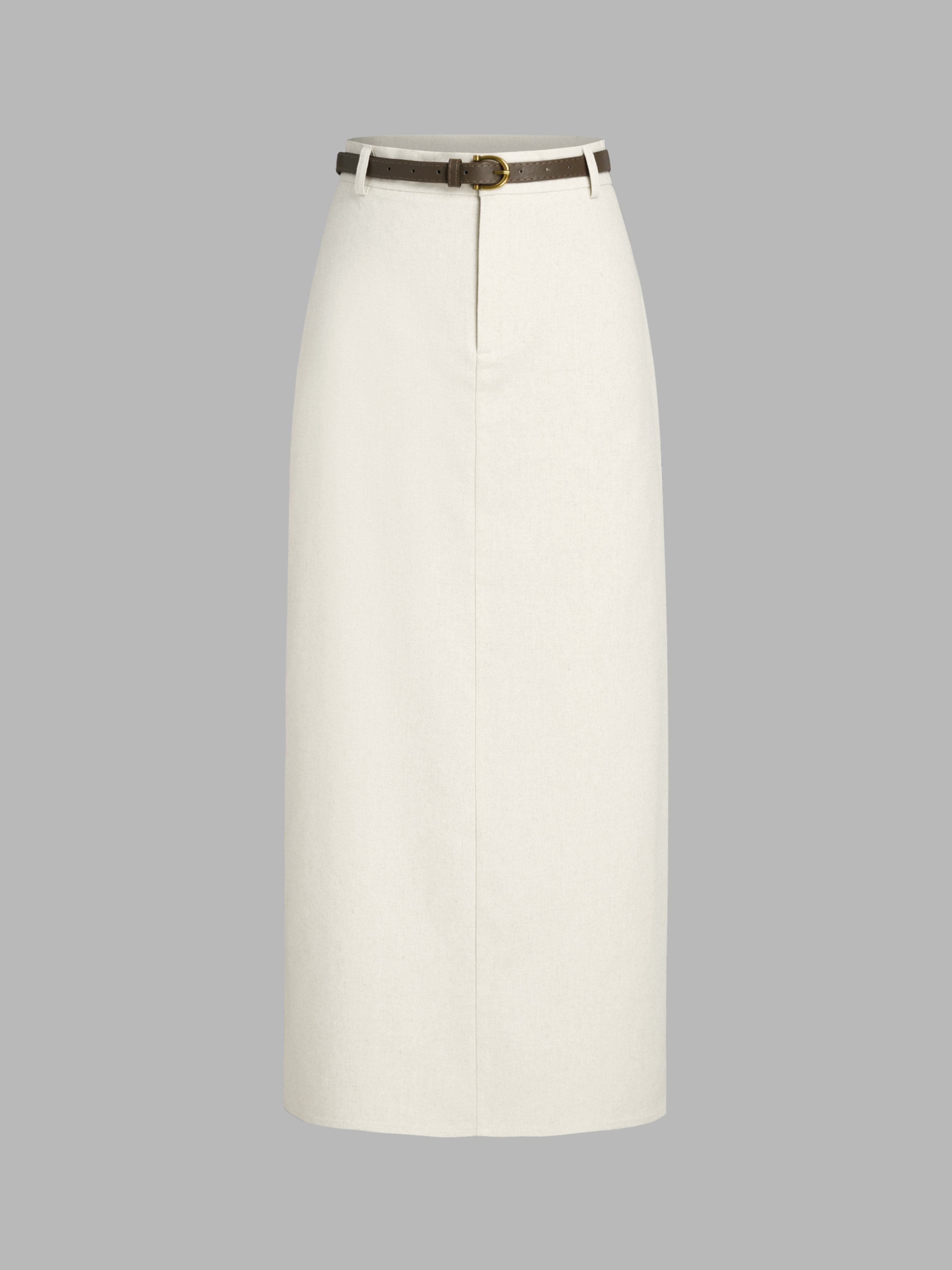 FRANZÖSISCHE RIVIERA URLAUB LEINEN-MIX MID RISE SOLIDR MIDIROCK MIT GÜRTEL | Cider