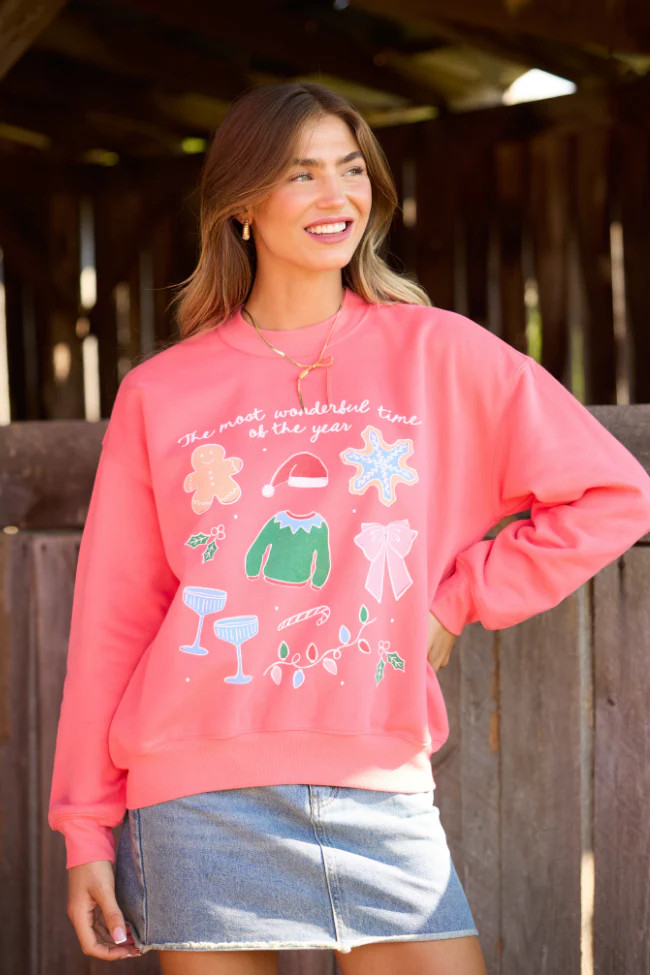 It's The Most Wonderful Time Of The Year Light Red Graphic Sweatshirt | Pink Lily