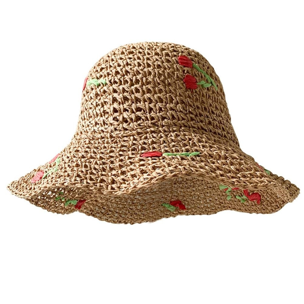 Women Floppy Straw Sun Hat Wide Brim Floral Beach Hat Packable Roll up Bucket Cap UPF 50+ | Amazon (US)