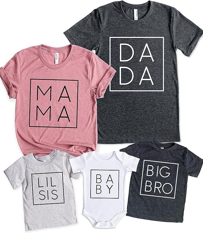 Teeny Fox Mama Dada Lil Sis Big Bro Sister Brother Family Cute Matching Outfits Couple Shirts | Amazon (US)