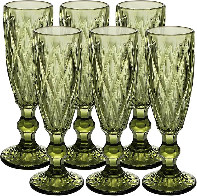 Glass Green Champagne Flutes,Vintage Goblet Glasses,Wine Glasses,Colored Glassware Set,Water Gobl... | Amazon (US)