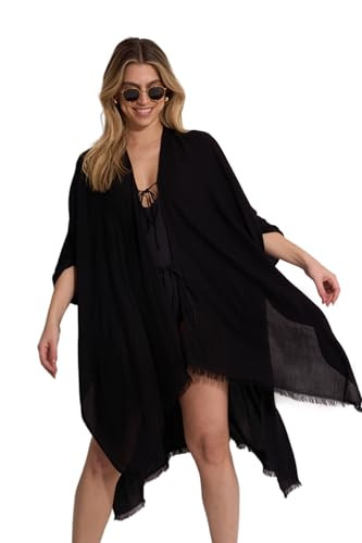 Gottex Beach Life Solena Open Tie Top Cover-Up - Front Closure, Wide Short Sleeves, High Low Silhouette, One Size Fits Most Black | Amazon (US)