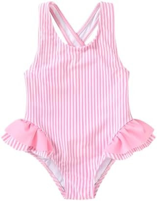 Toddler Swimsuit Girl Infant One Piece Swimwear Stripe Floral Summer Beach Bathing Suits with Bow... | Amazon (US)