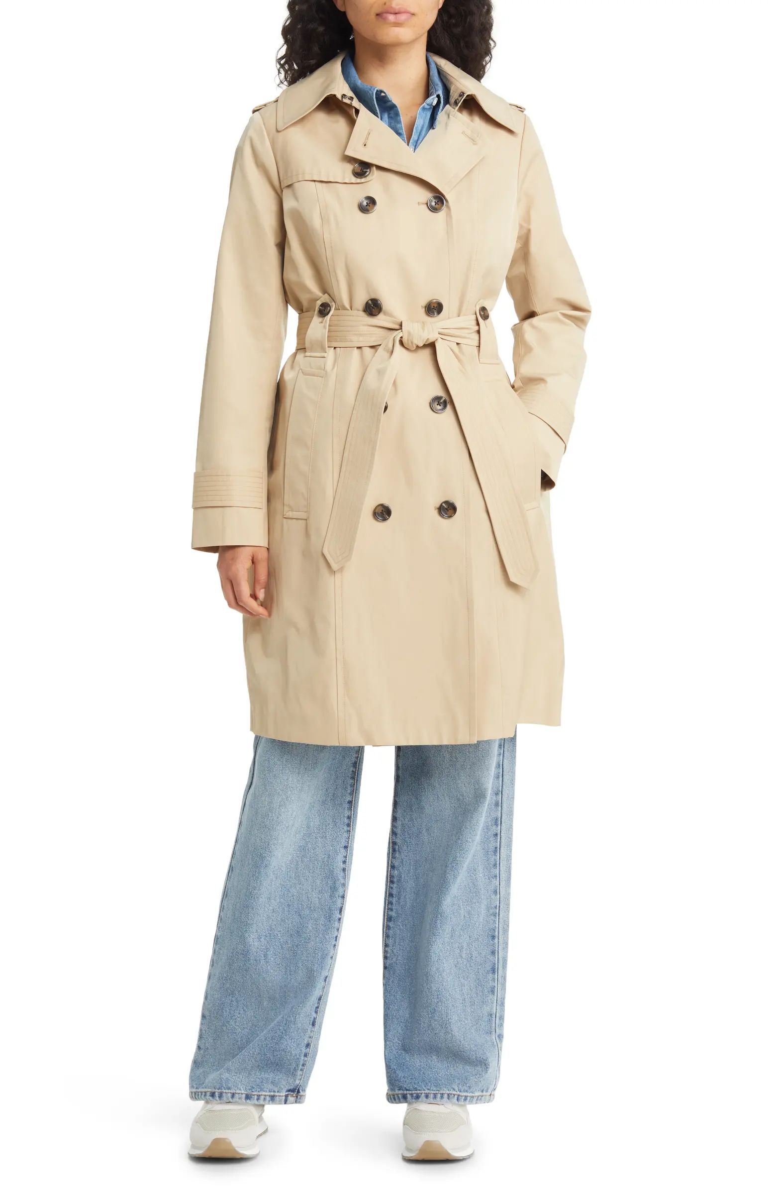 Belted Water Repellent Trench Coat with Removable Hood | Nordstrom