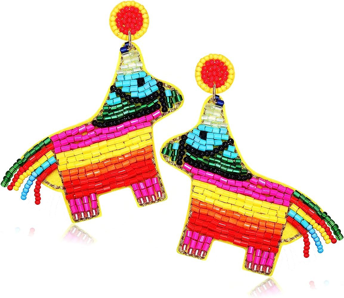 Cinco De Mayo Earrings for Women Colorful Beaded Fiesta Pinata Drop Dangle Earrings Statement Party  | Amazon (US)