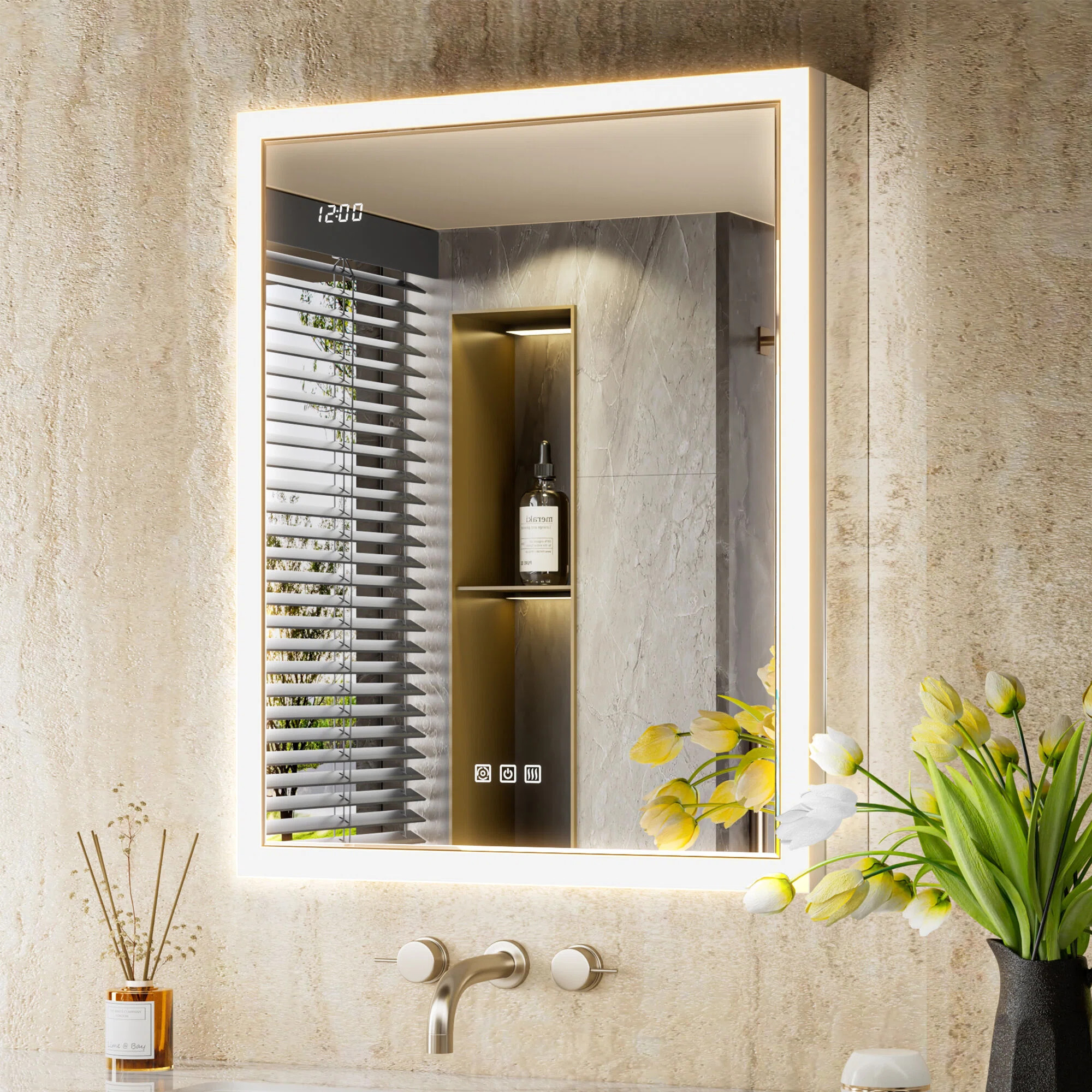 Ciyanna Recessed LED Lighted Medicine Cabinet with 3 Adjustable Shelves, Defogger, Outlets & USBs | Wayfair North America