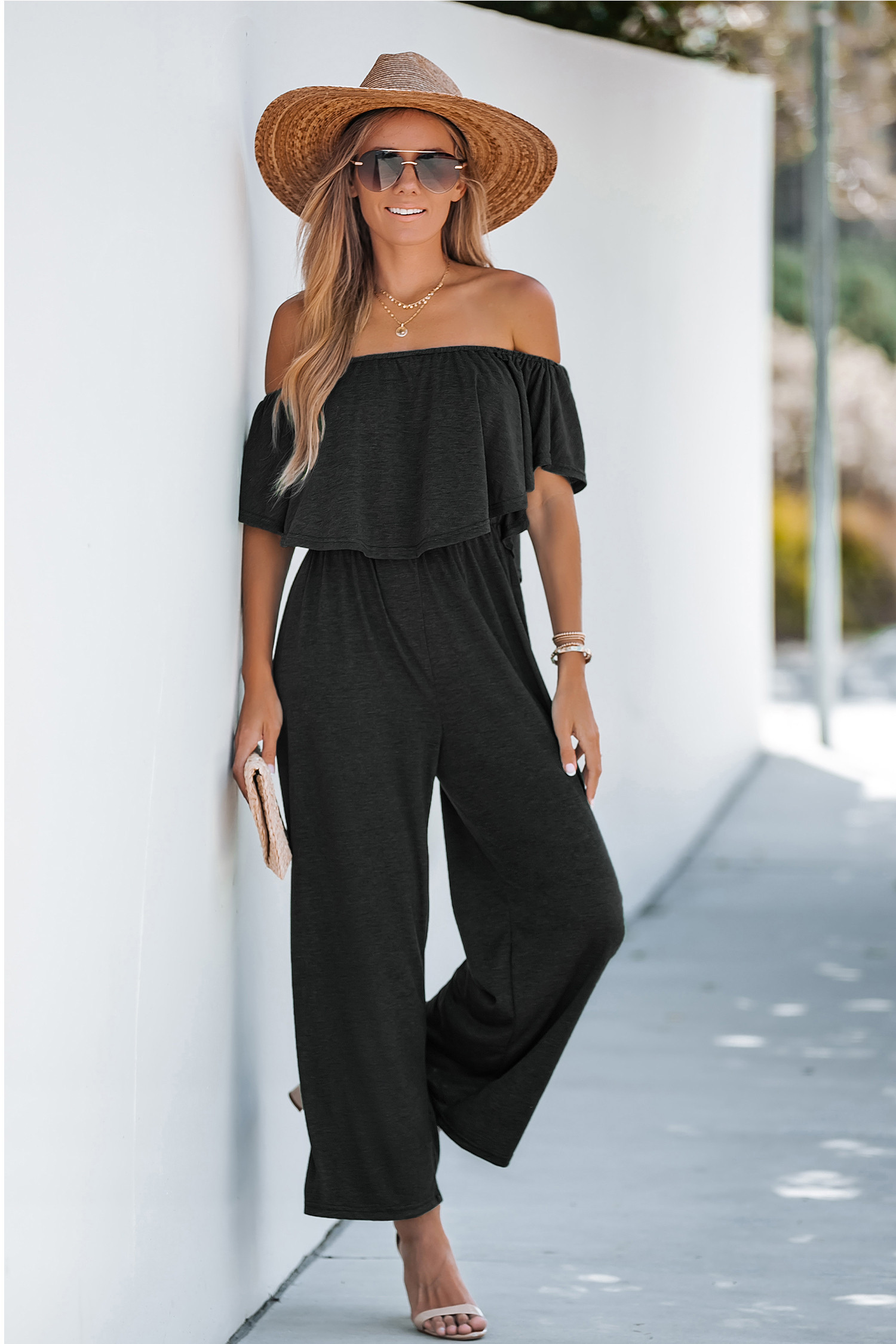 Short Sleeve Off-the-Shoulder Jumpsuit - M | Cupshe US
