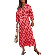 miduo Womens Loose Fit Casual Summer V Neck Half Sleeve Bohemian Geometric Pattern Maxi Long Dres... | Amazon (US)