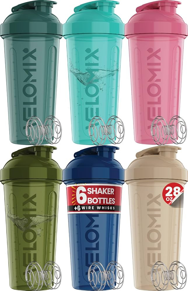 Amazon.com: VELOMIX -6 PACK- 28 oz Protein Shaker Bottle for Protein Mixes -6x Wire Whisk | Leak Proof Shaker Cups for Protein Shakes | Large, Stackable Protein Shaker Bottle Pack (Turquoise to Pink) : Health & Household | Amazon (US)