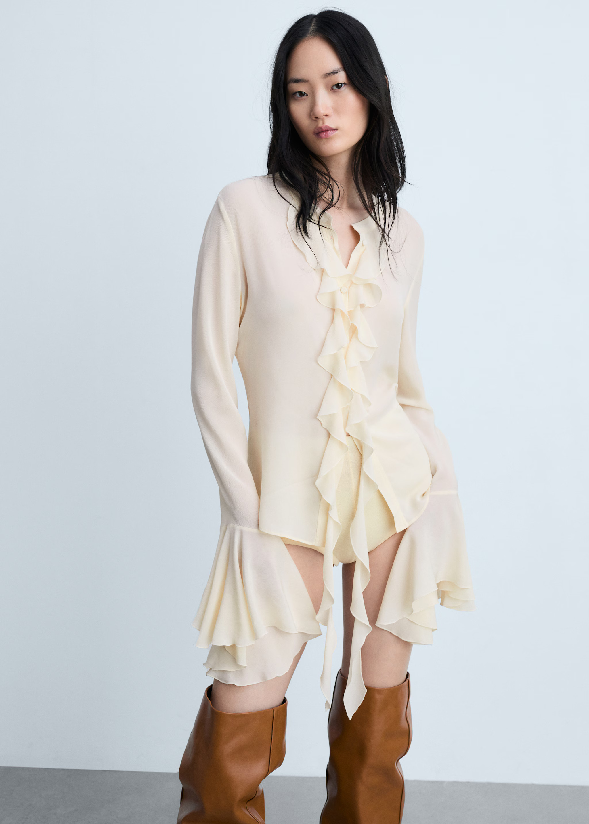 Long sleeve ruffled shirt | MANGO (US)