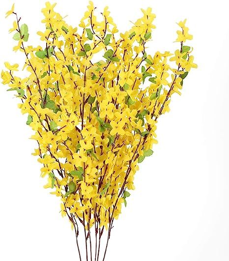 HO2NLE 6 PCS 25.5inch Artificial Flowers Yellow Silk Fake Winter Jasmine Long Stem Artificial Orc... | Amazon (US)