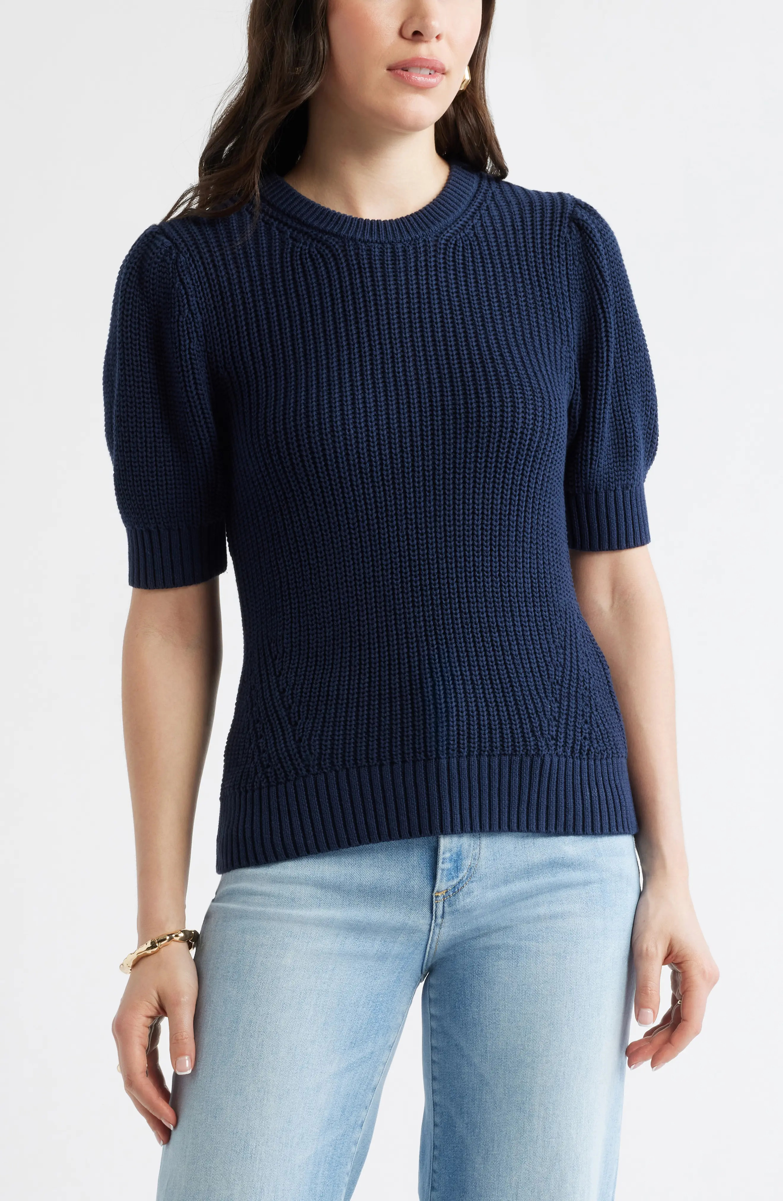 Caslon\u00ae Elbow Sleeve Cotton Sweater (Women) | Nordstrom | Nordstrom