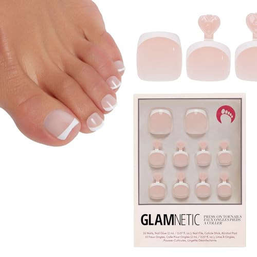 Glamnetic Press On Toenails - MaDamn | Classic White French Tip Fake Toe Nails with a Glossy Finish | 16 Sizes - 32 Toe Nail Kit with Glue | Amazon (US)