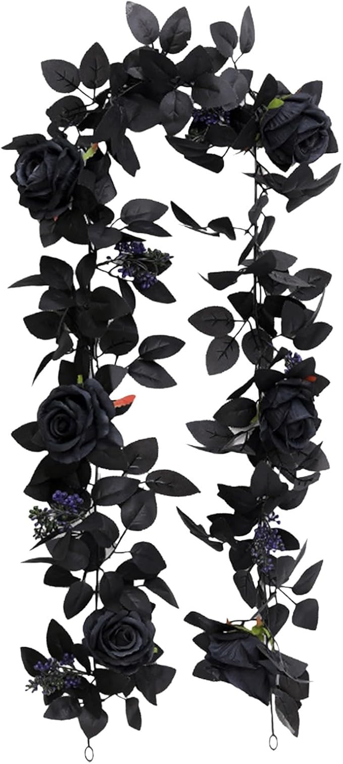 Artificial Black Rose Vine Fake Hanging Flowers Vines for Halloween Decor Hanging Black Silk Flow... | Amazon (US)