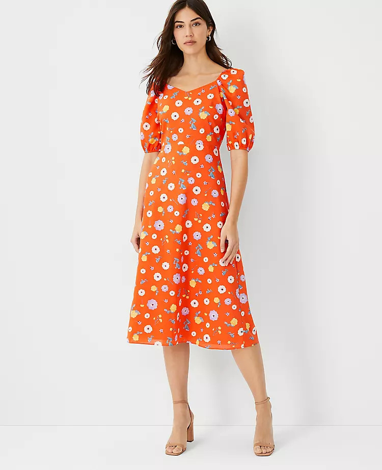 Floral V-Neck Midi Dress | Ann Taylor (US)