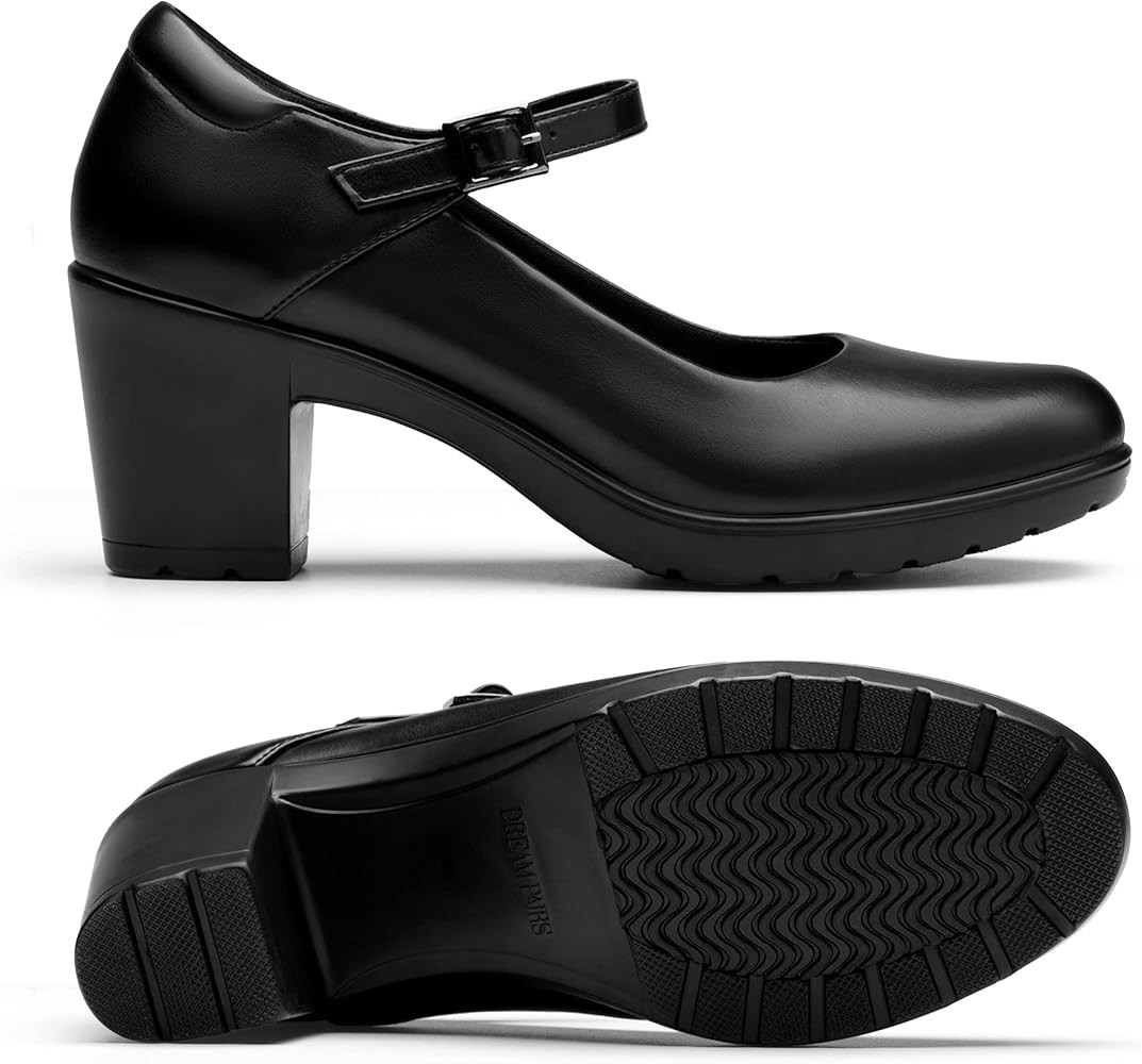 DREAM PAIRS Women's Chunky Low Block Heels Mary Jane Closed Toe Work Pumps Comfortable Round Toe Dre | Amazon (US)