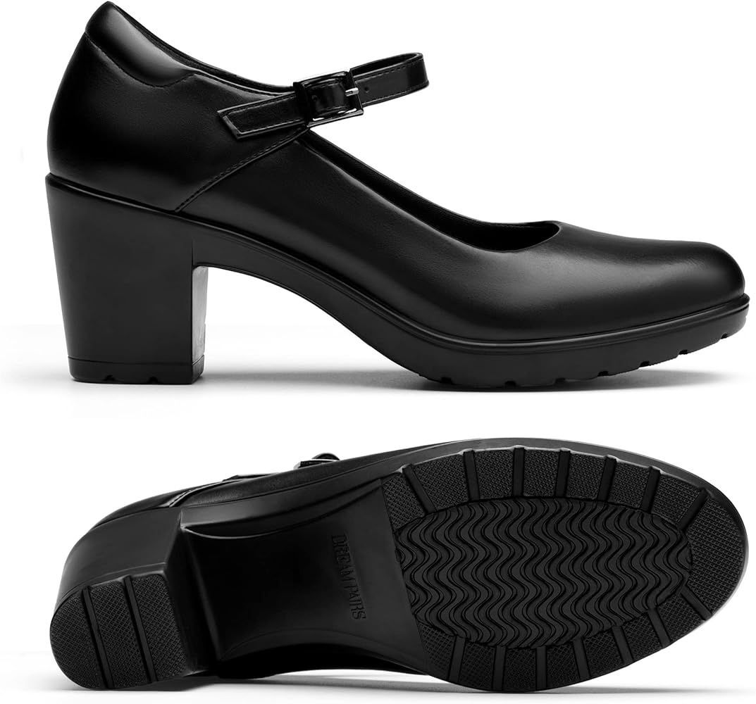 DREAM PAIRS Women's Chunky Low Block Heels Mary Jane Closed Toe Work Pumps Comfortable Round Toe Dre | Amazon (US)