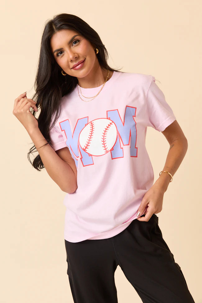 Mom Block Baseball Light Pink Graphic Tee | Pink Lily