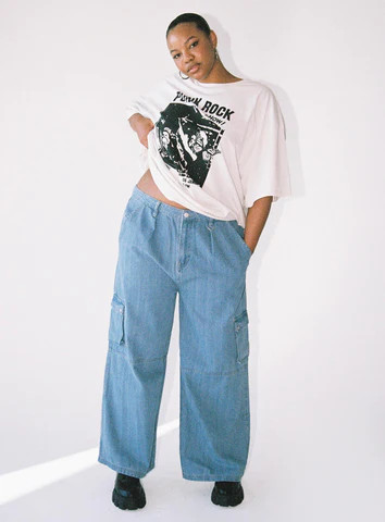 Paige Mid Rise Cargo Jean Denim Curve | Princess Polly US